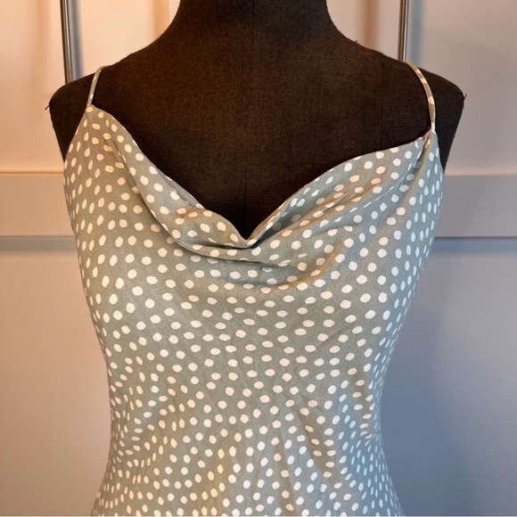 Abercrombie & Fitch Polka Dot Slip Dress | Sage Green | Cowl Neck - Picture 2 of 5